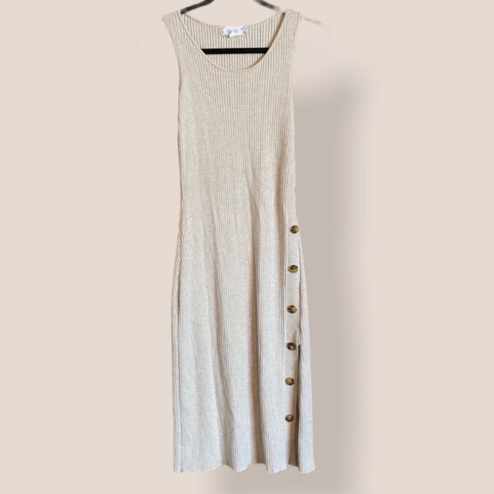 Pink Rose large cream ribbed midi dress
